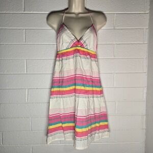 Roxy Womens Halter Dress Striped Cotton Large Beach Sundress Summer Multicolor
